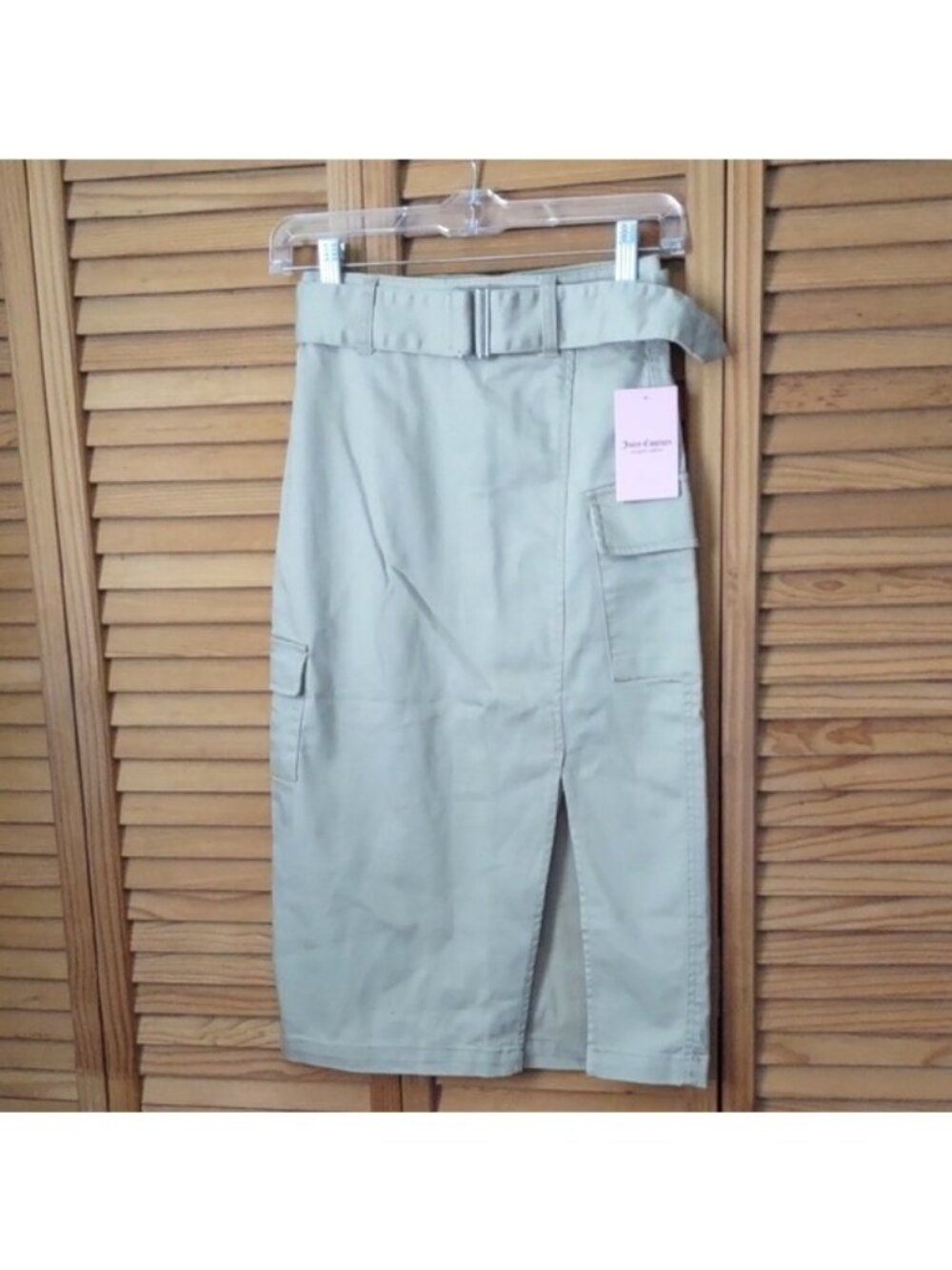 Juicy Couture NWT Nomad Brown Wide Belt Front Slit 2 Pocket Cargo Skirt Size 24